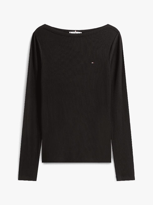 T-shirt slim fit a coste con maniche lunghe